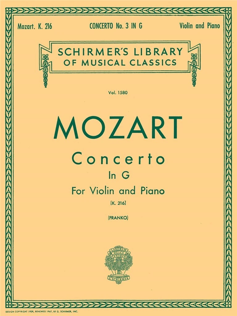 Mozart - VIOLIN CONCERTO NO.3 IN G KV216 Violine/Klavier
